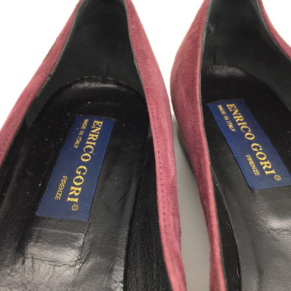 Enrico Gori Burgundy Suede Firenzi Womens' Apron Toe Slip Ons Sz 8M Italy - Picture 8 of 10